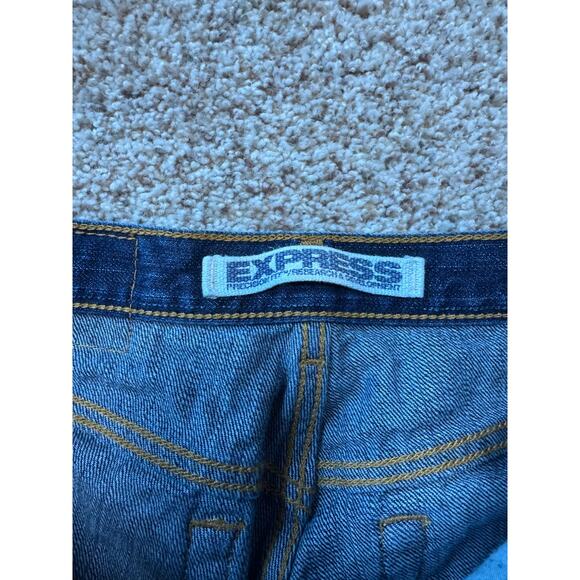 Express Woman's Jeans/Pants size 7/8 LONG/TALL, Dark Blue Denim, Low Rise, Flare - Picture 3 of 11